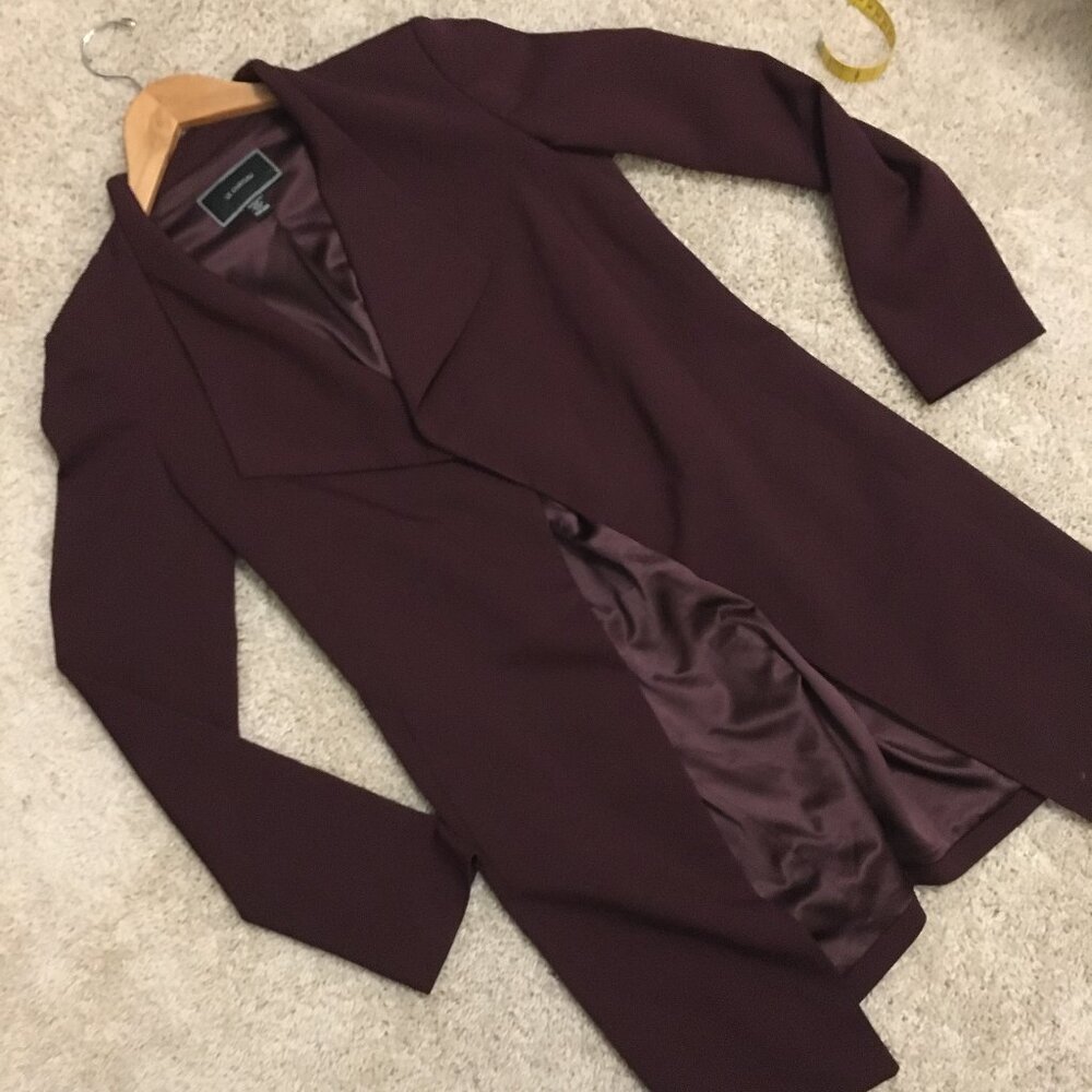 Le Château Long Burgundy Open Front Blazer Cardigan Jacket Size XXS - Picture 9 of 15